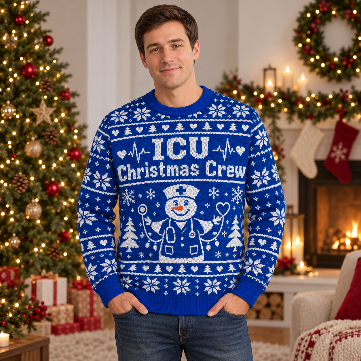 [popular-sweater:PX-21-16:male] ICU Christmas Crew Ugly Christmas Sweatshirt - Male view