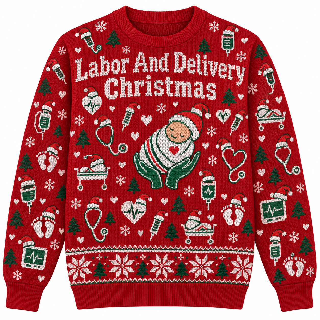 [popular-sweater:PX-21-17:front] Labor And Delivery Christmas Ugly Christmas Sweatshirt - Front view