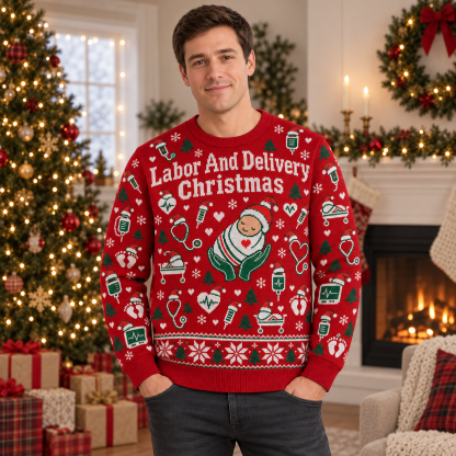 [popular-sweater:PX-21-17:male] Labor And Delivery Christmas Ugly Christmas Sweatshirt - Male view