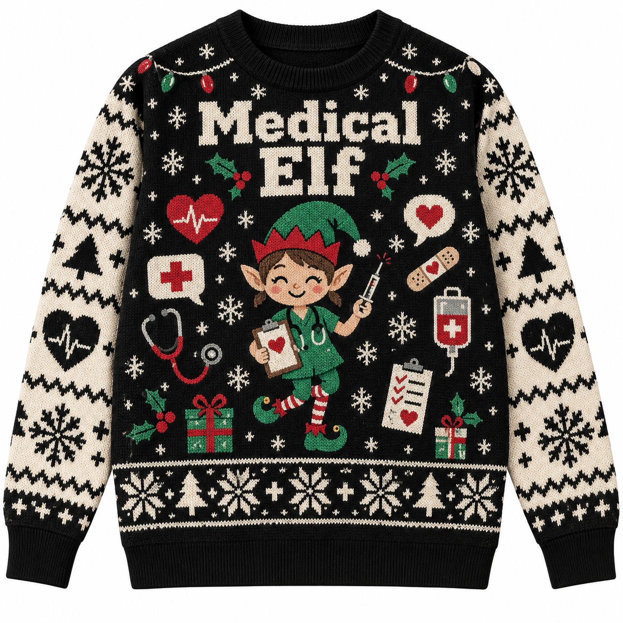 [popular-sweater:PX-21-18:front] Medical Elf Ugly Christmas Sweatshirt - Front view