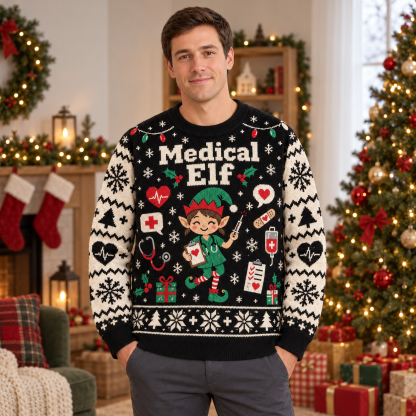 [popular-sweater:PX-21-18:male] Medical Elf Ugly Christmas Sweatshirt - Male view