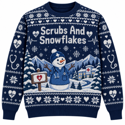 [popular-sweater:PX-21-19:front] Scrubs And Snowflakes Ugly Christmas Sweatshirt - Front view