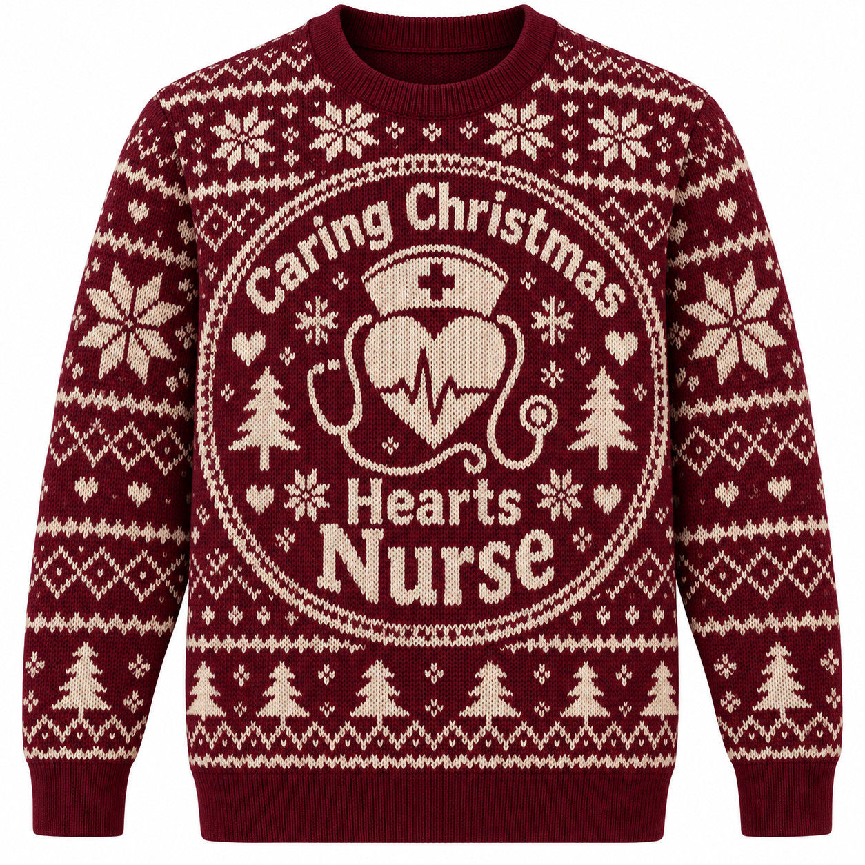 [popular-sweater:PX-21-20:front] Caring Christmas Hearts Nurse Ugly Christmas Sweatshirt - Front view