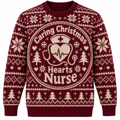[popular-sweater:PX-21-20:front] Caring Christmas Hearts Nurse Ugly Christmas Sweatshirt - Front view