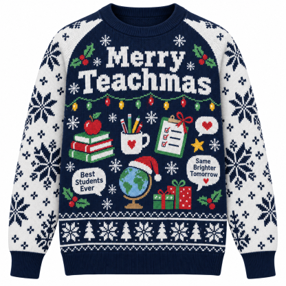 [popular-sweater:PX-22-03:front] Merry Teachmas Ugly Christmas Sweatshirt - Front view