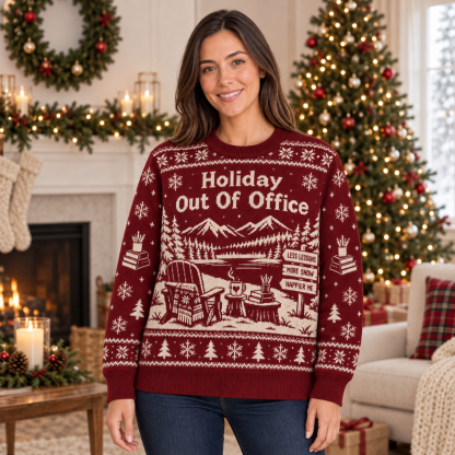 [popular-sweater:PX-22-04:female] Holiday Out Of Office Ugly Christmas Sweatshirt - Female view