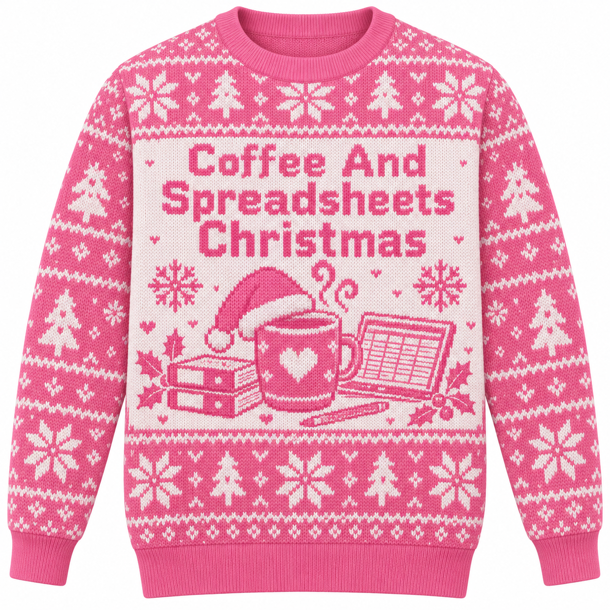 [popular-sweater:PX-22-06:front] Coffee And Spreadsheets Christmas Ugly Christmas Sweatshirt - Front view