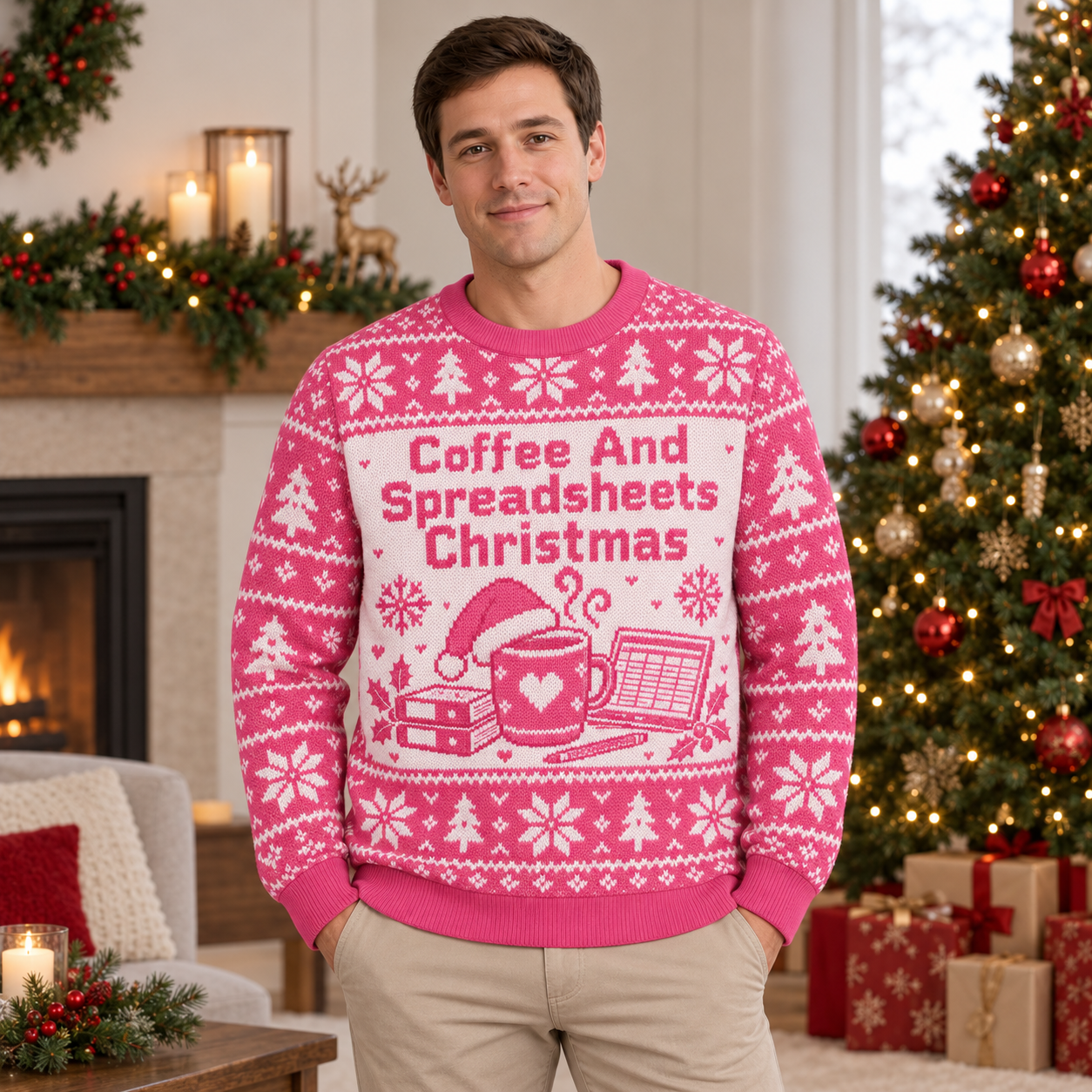 [popular-sweater:PX-22-06:male] Coffee And Spreadsheets Christmas Ugly Christmas Sweatshirt - Male view