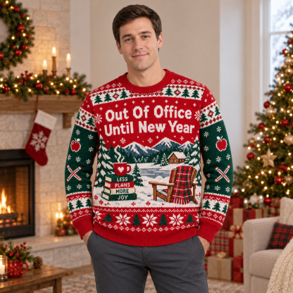 [popular-sweater:PX-22-09:male] Out Of Office Until New Year Ugly Christmas Sweatshirt - Male view