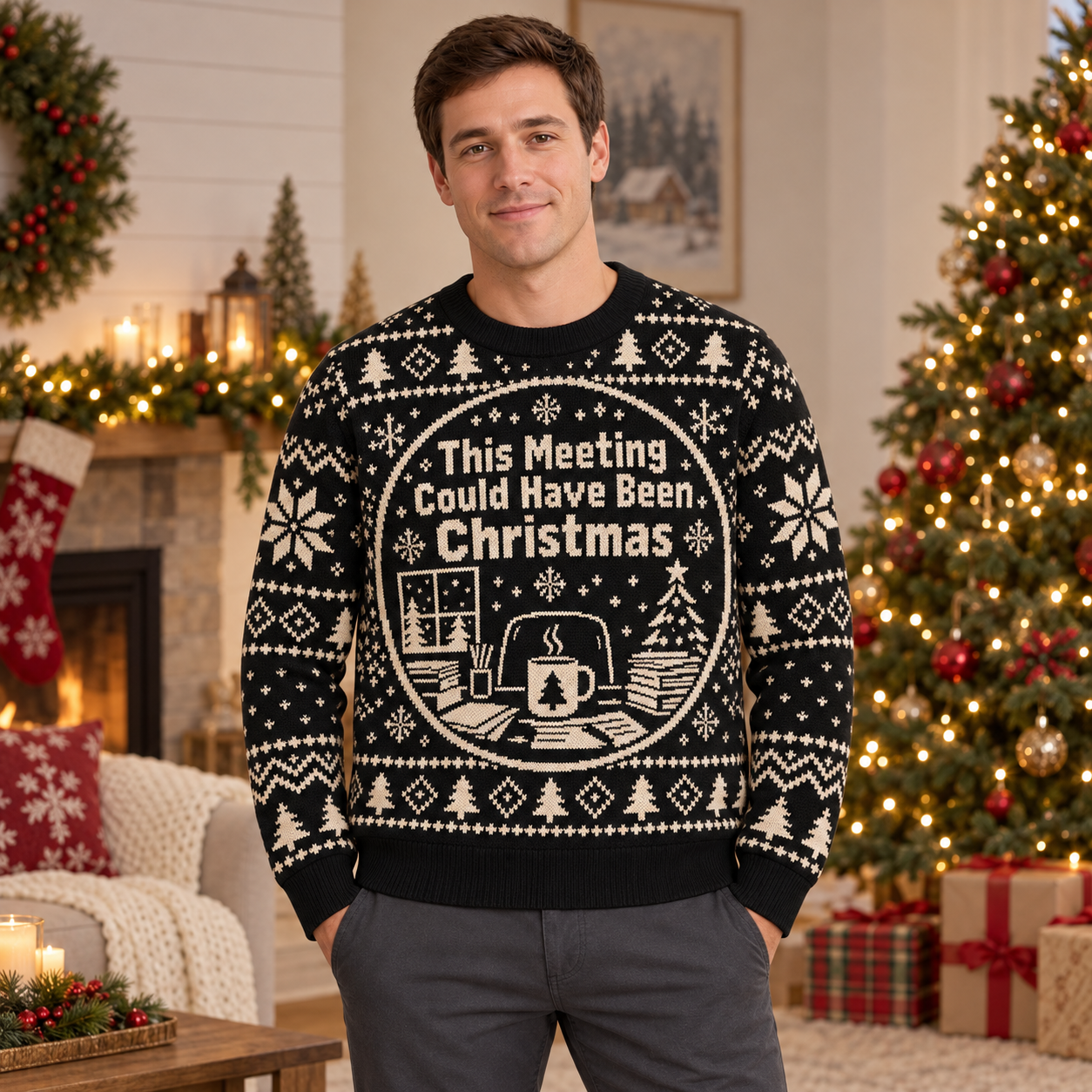 [popular-sweater:PX-22-10:male] This Meeting Could Have Been Christmas Ugly Christmas Sweatshirt - Male view