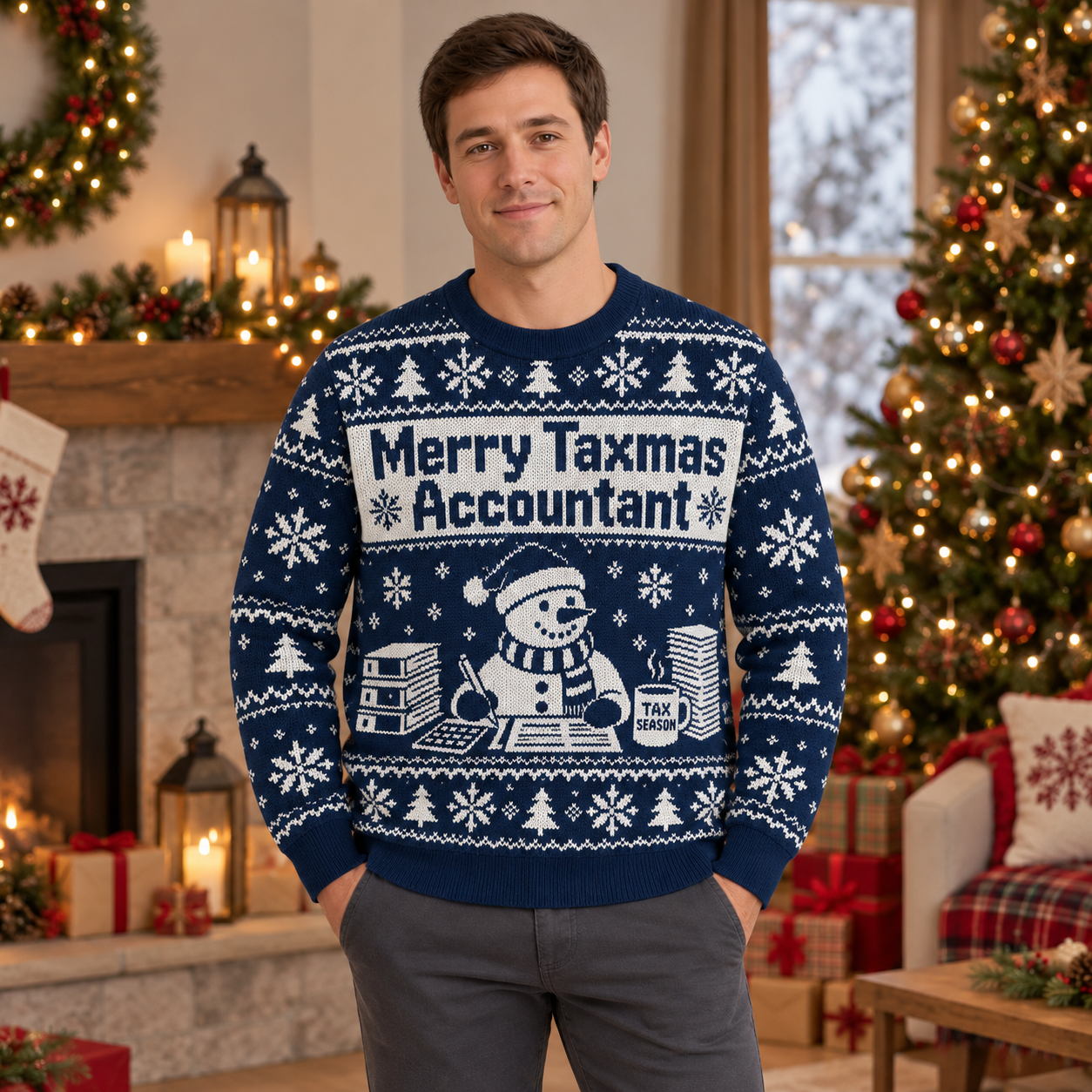 [popular-sweater:PX-22-11:male] Merry Taxmas Accountant Ugly Christmas Sweatshirt - Male view
