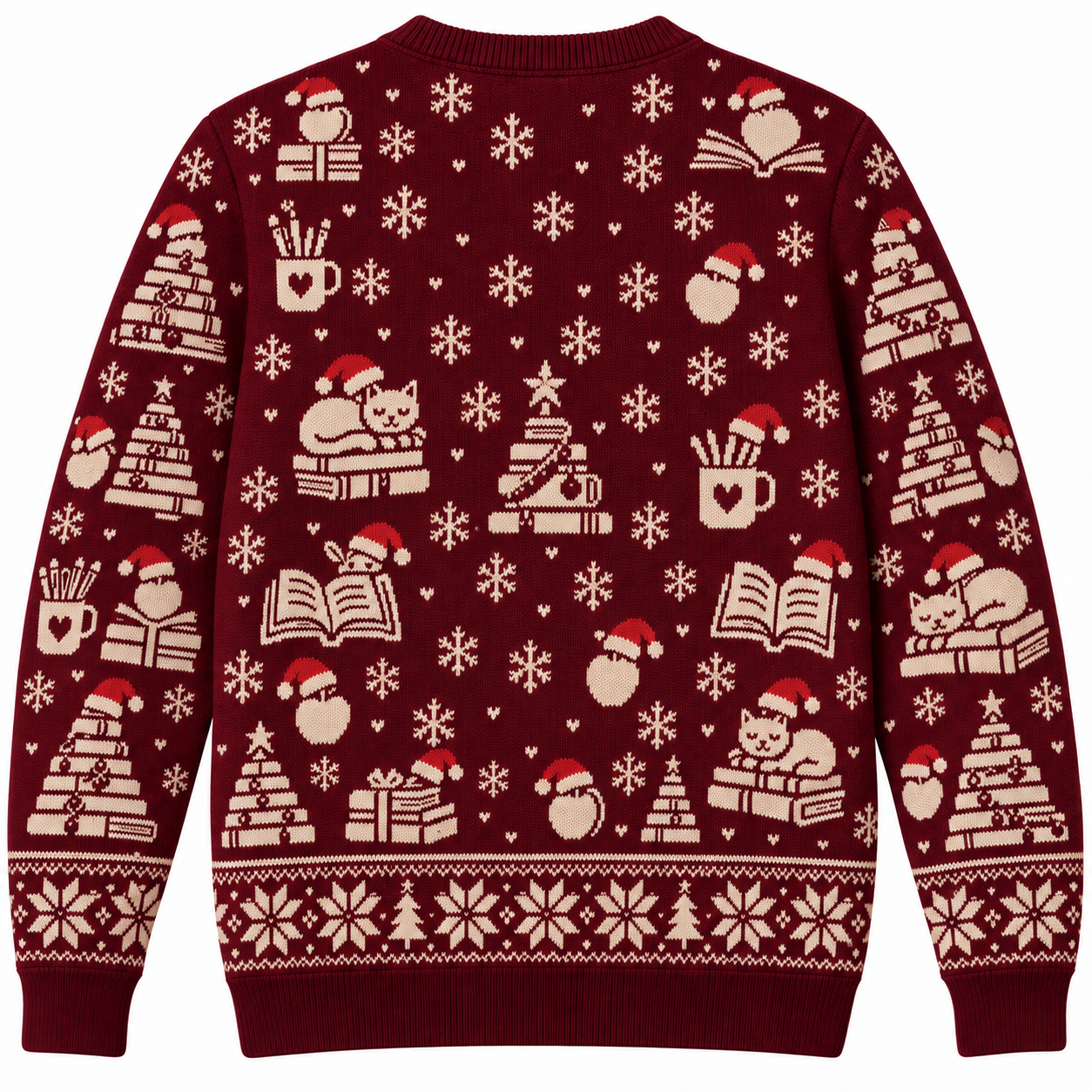 [popular-sweater:PX-22-12:back] Book Tree Christmas Librarian Ugly Christmas Sweatshirt - Back view