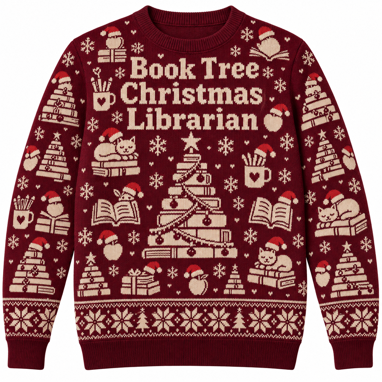 [popular-sweater:PX-22-12:front] Book Tree Christmas Librarian Ugly Christmas Sweatshirt - Front view