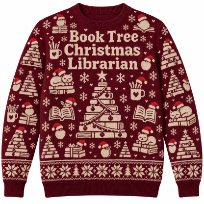 [popular-sweater:PX-22-12:front] Book Tree Christmas Librarian Ugly Christmas Sweatshirt - Front view