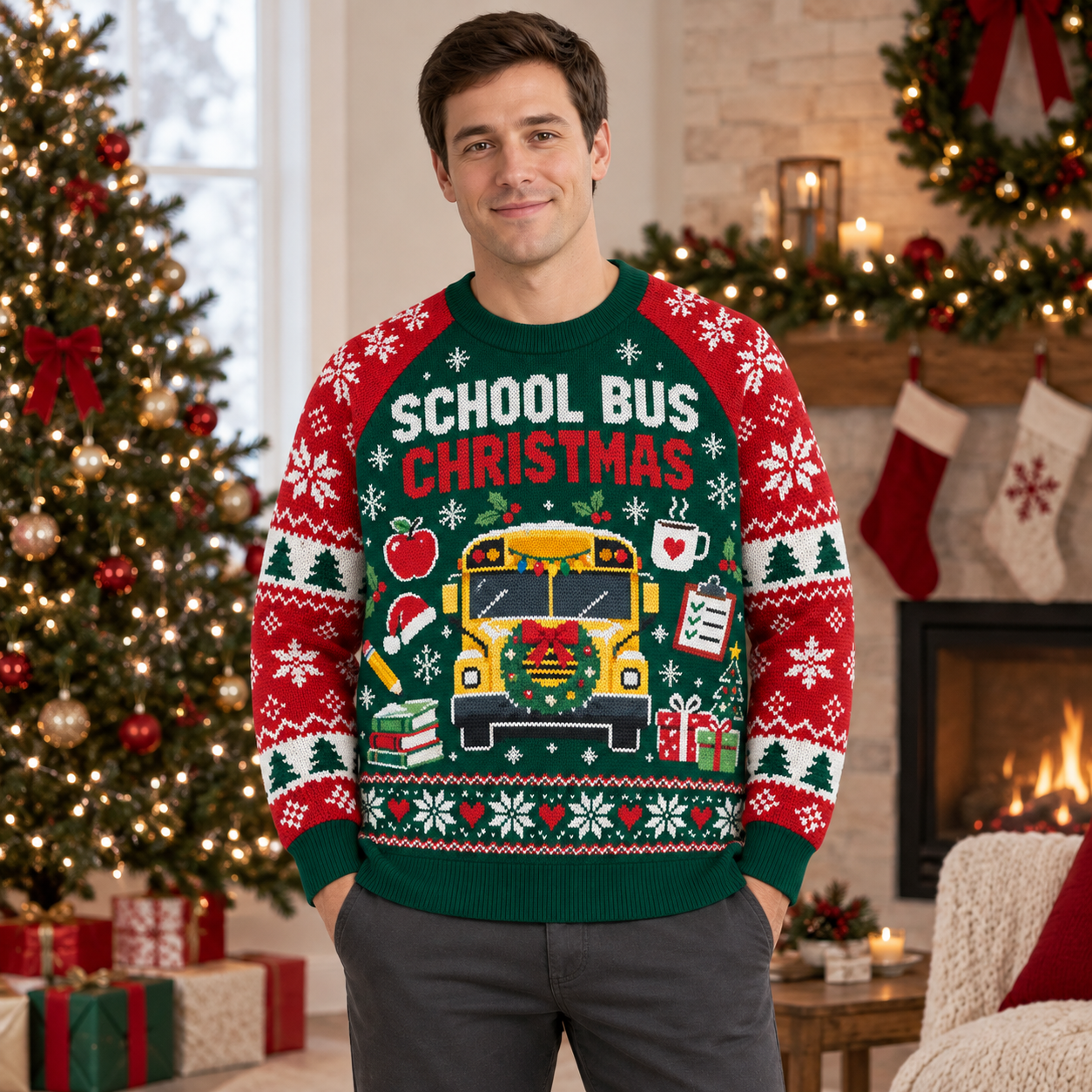 [popular-sweater:PX-22-13:male] School Bus Christmas Ugly Christmas Sweatshirt - Male view