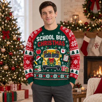 [popular-sweater:PX-22-13:male] School Bus Christmas Ugly Christmas Sweatshirt - Male view