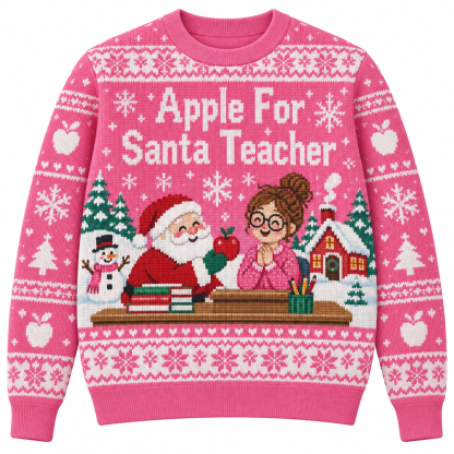 [popular-sweater:PX-22-14:front] Apple For Santa Teacher Ugly Christmas Sweatshirt - Front view