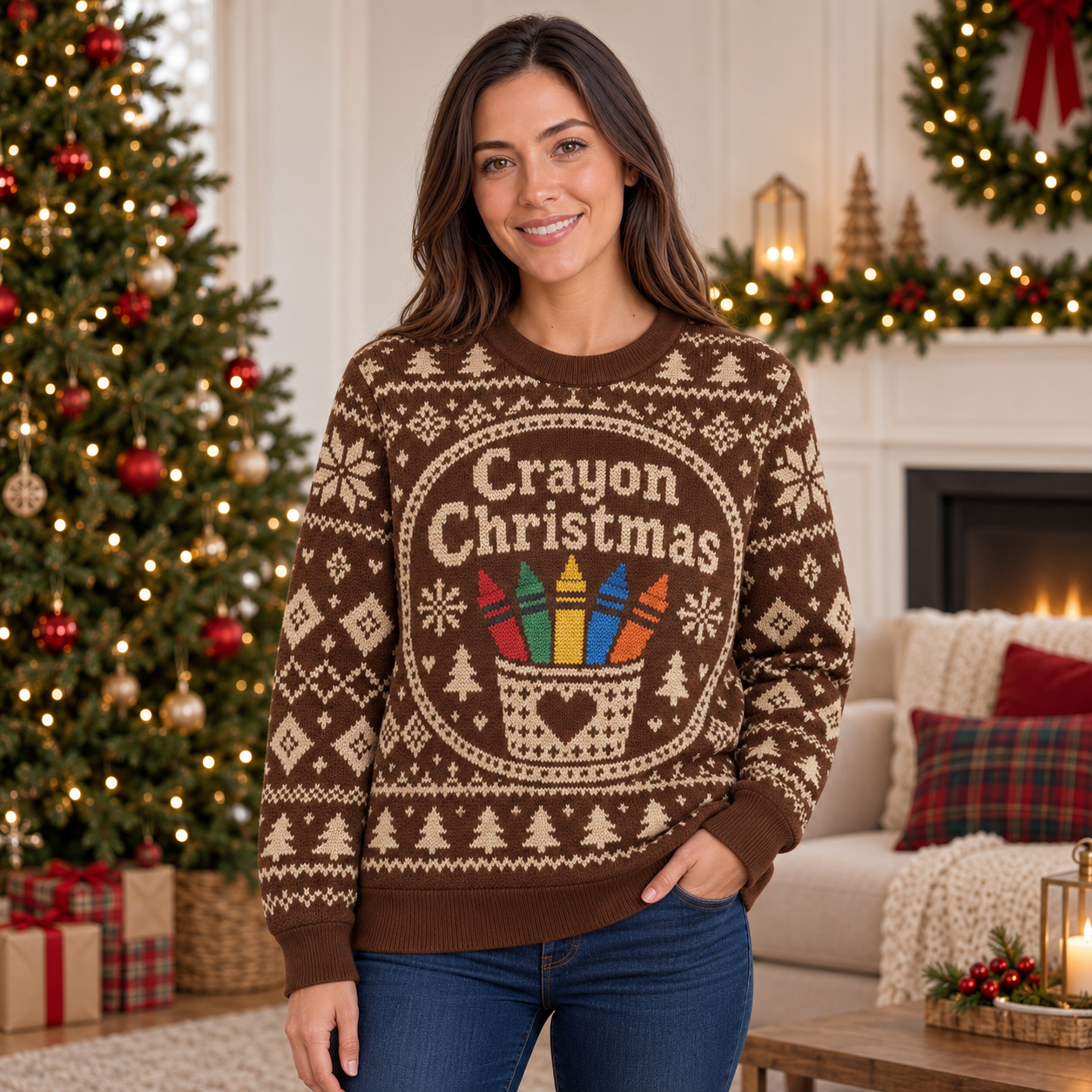 [popular-sweater:PX-22-15:female] Crayon Christmas Ugly Christmas Sweatshirt - Female view