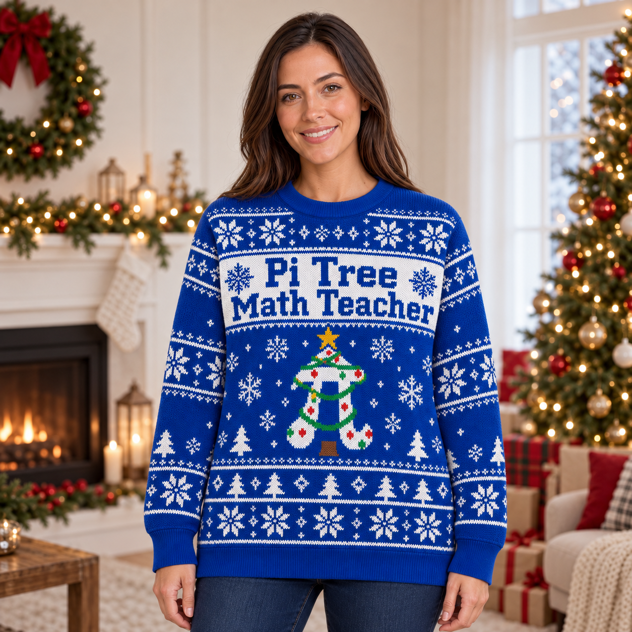 [popular-sweater:PX-22-16:female] Pi Tree Math Teacher Ugly Christmas Sweatshirt - Female view