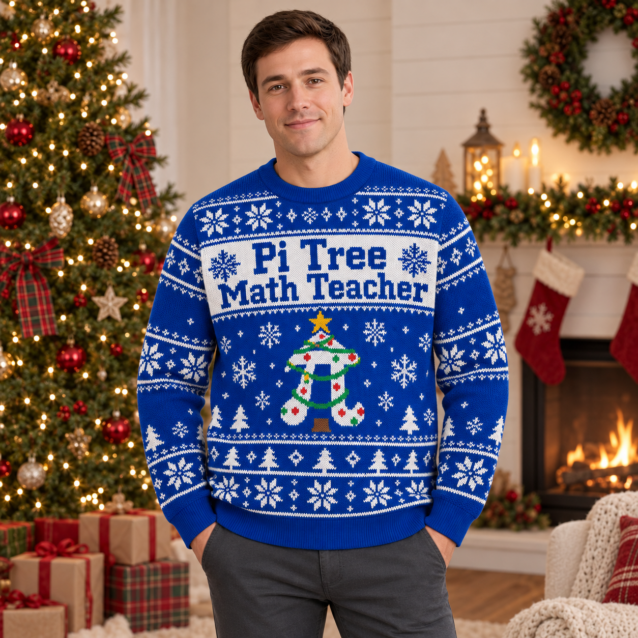 [popular-sweater:PX-22-16:male] Pi Tree Math Teacher Ugly Christmas Sweatshirt - Male view
