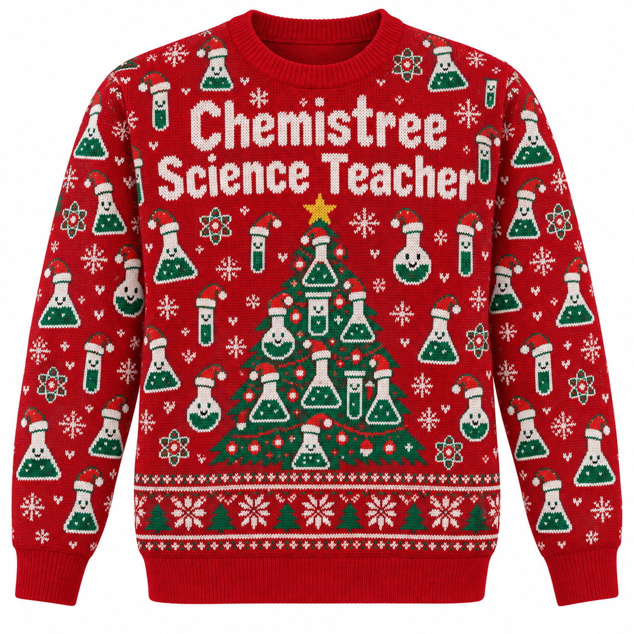 [popular-sweater:PX-22-17:front] Chemistree Science Teacher Ugly Christmas Sweatshirt - Front view
