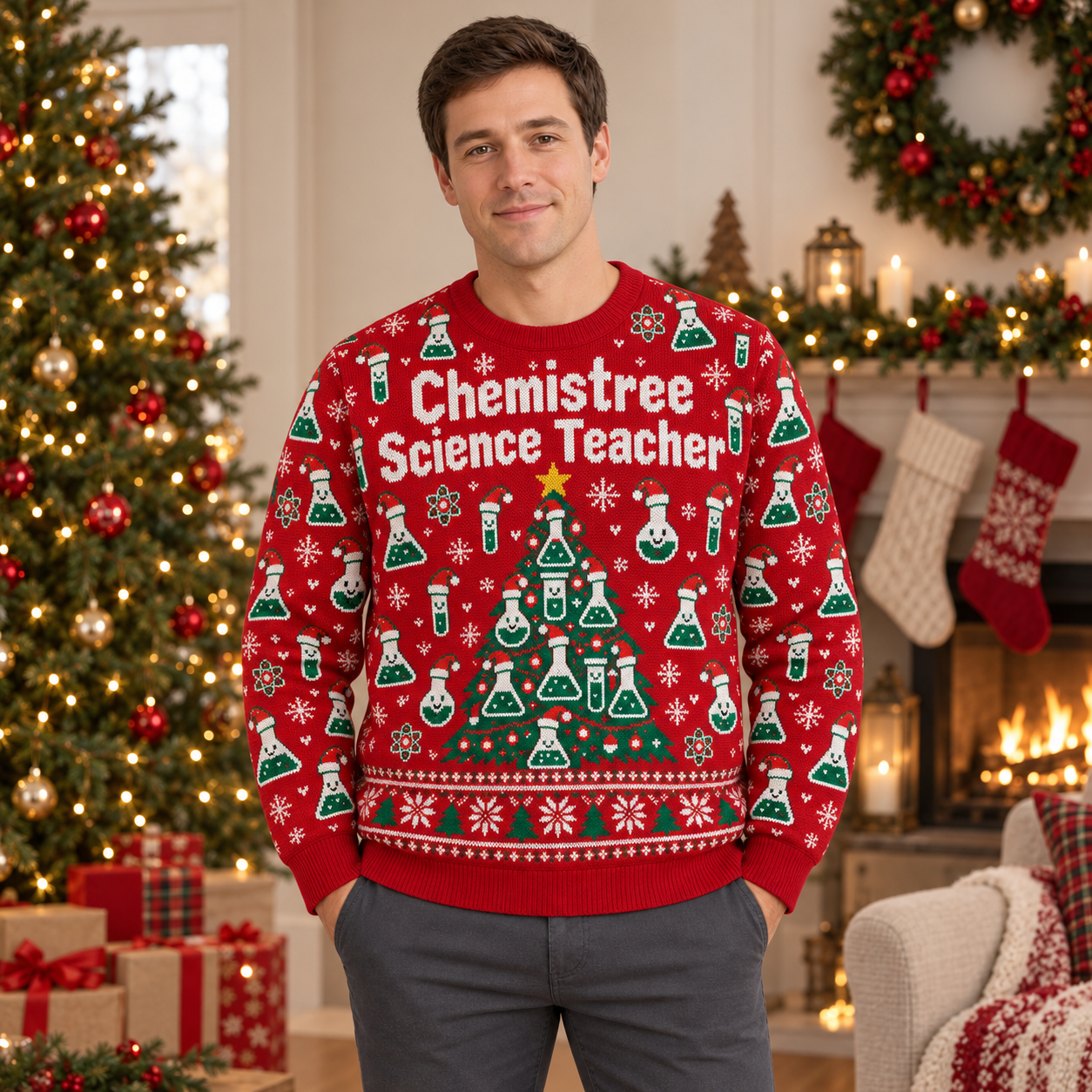 [popular-sweater:PX-22-17:male] Chemistree Science Teacher Ugly Christmas Sweatshirt - Male view