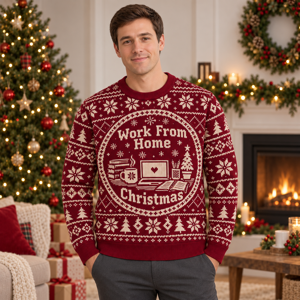 [popular-sweater:PX-22-20:male] Work From Home Christmas Ugly Christmas Sweatshirt - Male view