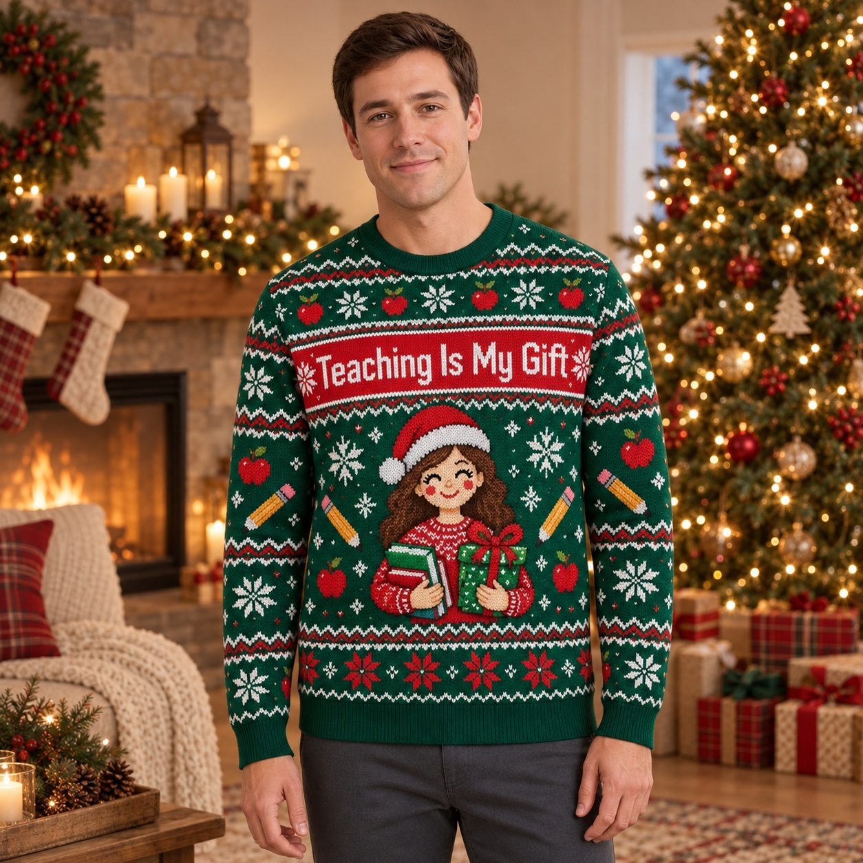 [popular-sweater:PX-22-21:male] Teaching Is My Gift Ugly Christmas Sweatshirt - Male view