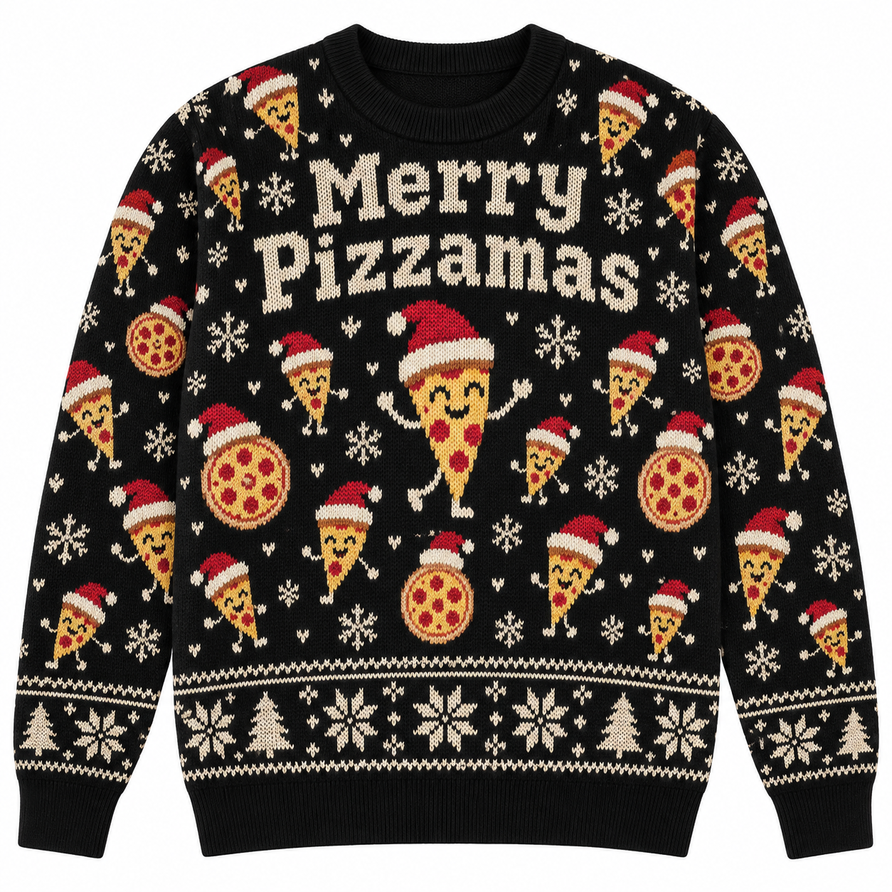 [popular-sweater:PX-23-02:front] Merry Pizzamas Ugly Christmas Sweatshirt - Front view