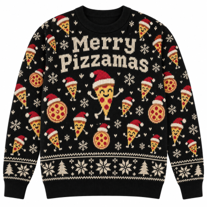 [popular-sweater:PX-23-02:front] Merry Pizzamas Ugly Christmas Sweatshirt - Front view