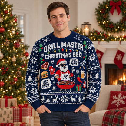 [popular-sweater:PX-23-03:male] Grill Master Christmas BBQ Ugly Christmas Sweatshirt - Male view
