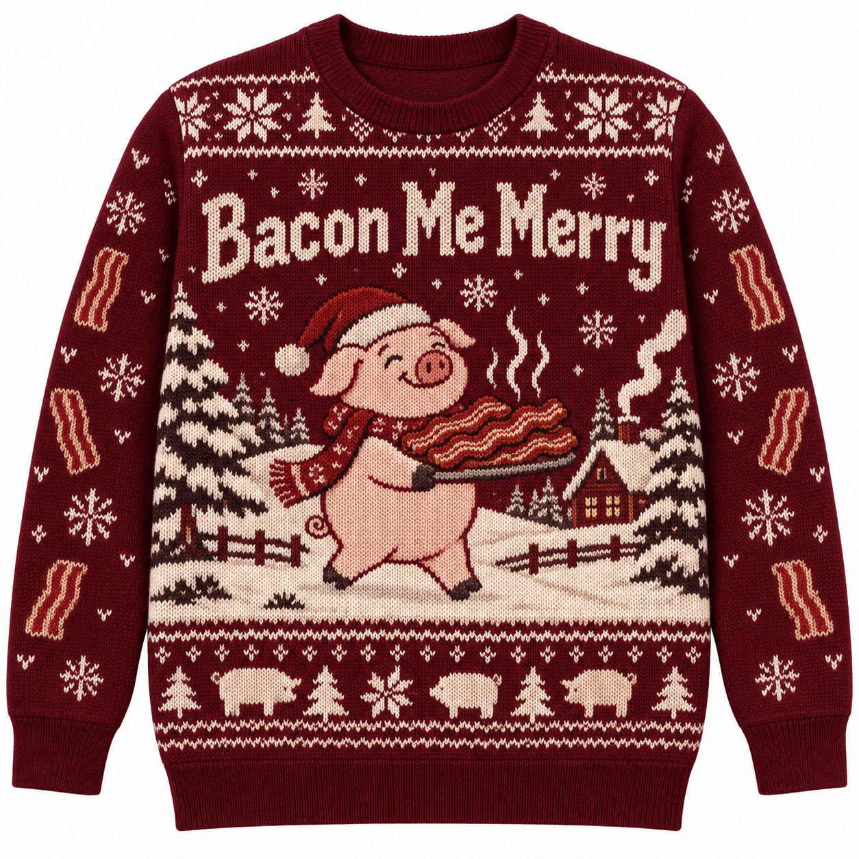 [popular-sweater:PX-23-04:front] Bacon Me Merry Ugly Christmas Sweatshirt - Front view