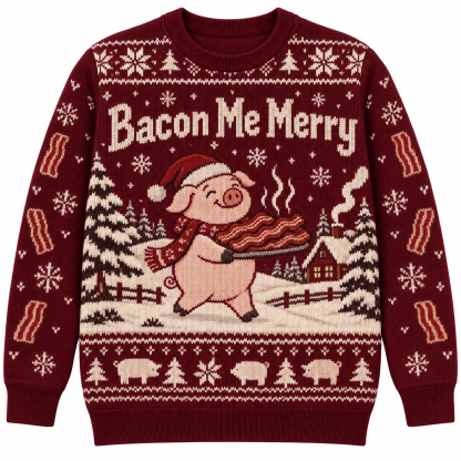 [popular-sweater:PX-23-04:front] Bacon Me Merry Ugly Christmas Sweatshirt - Front view