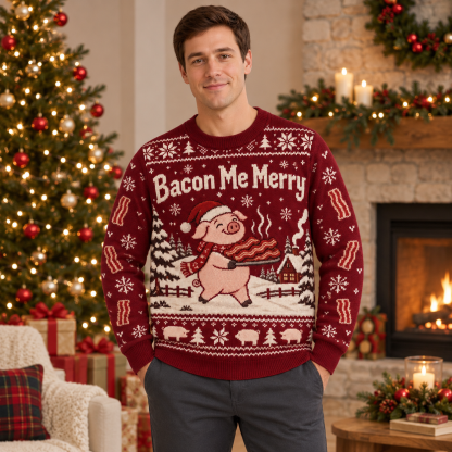 [popular-sweater:PX-23-04:male] Bacon Me Merry Ugly Christmas Sweatshirt - Male view