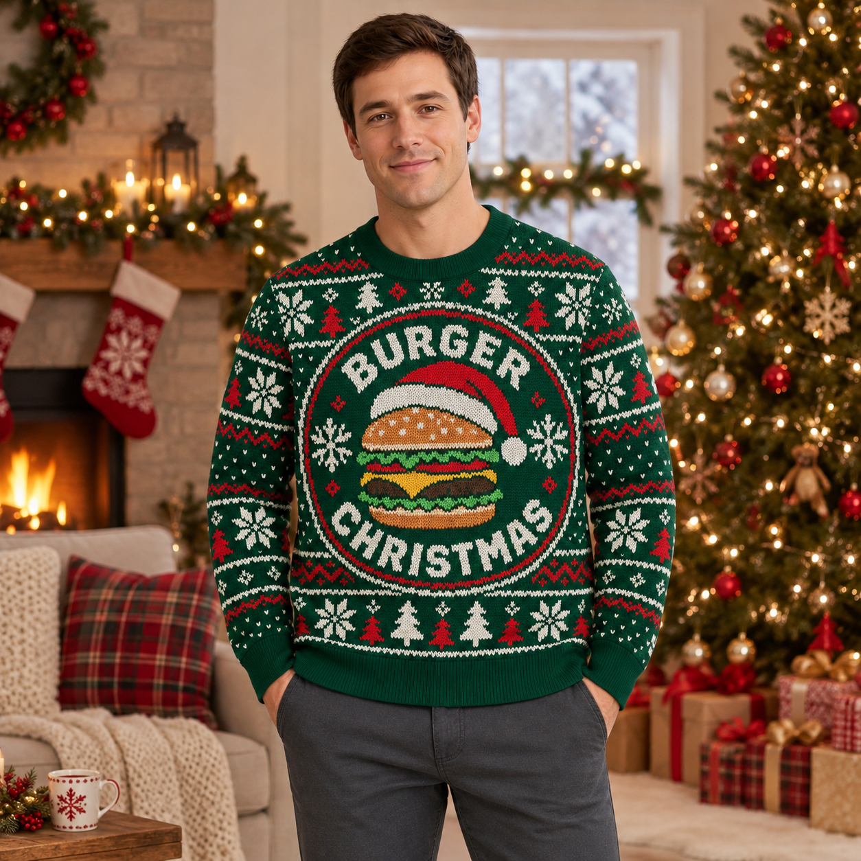 [popular-sweater:PX-23-05:male] Burger Christmas Ugly Christmas Sweatshirt - Male view