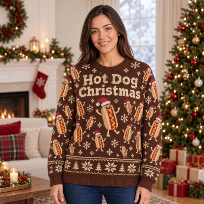 [popular-sweater:PX-23-07:female] Hot Dog Christmas Ugly Christmas Sweatshirt - Female view
