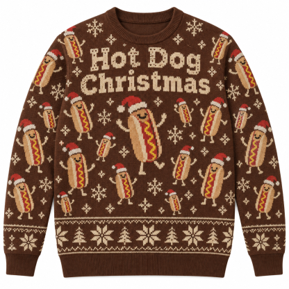 [popular-sweater:PX-23-07:front] Hot Dog Christmas Ugly Christmas Sweatshirt - Front view