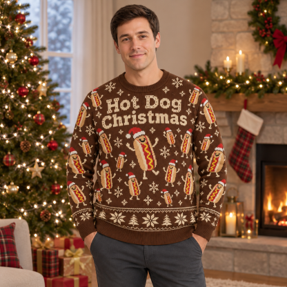 [popular-sweater:PX-23-07:male] Hot Dog Christmas Ugly Christmas Sweatshirt - Male view