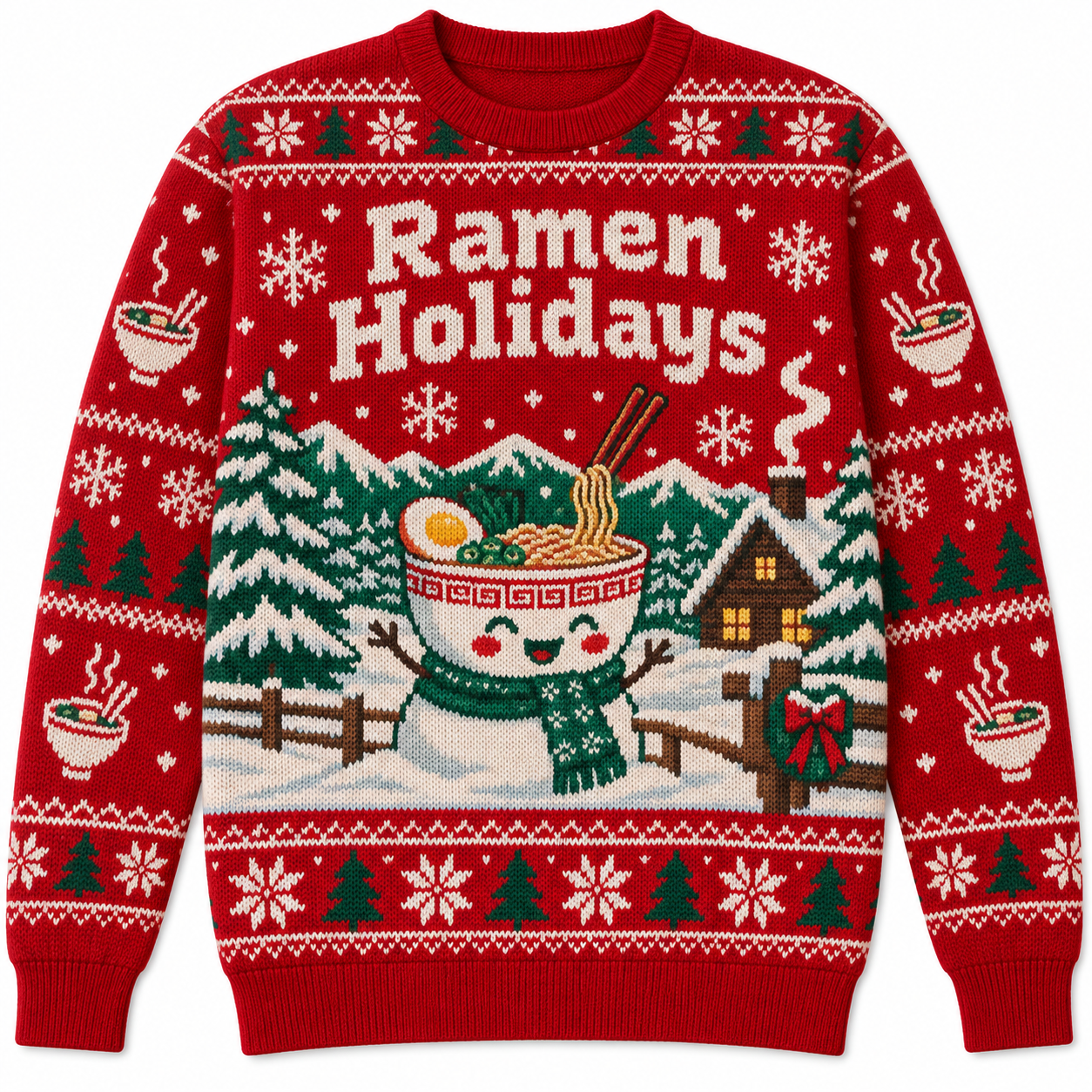 [popular-sweater:PX-23-09:front] Ramen Holidays Ugly Christmas Sweatshirt - Front view