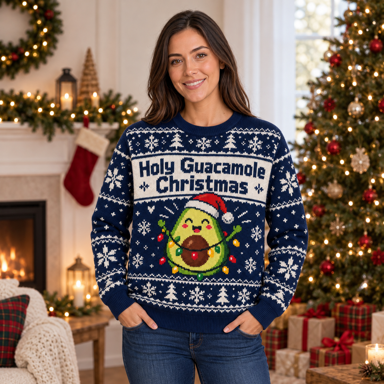 [popular-sweater:PX-23-11:female] Holy Guacamole Christmas Ugly Christmas Sweatshirt - Female view