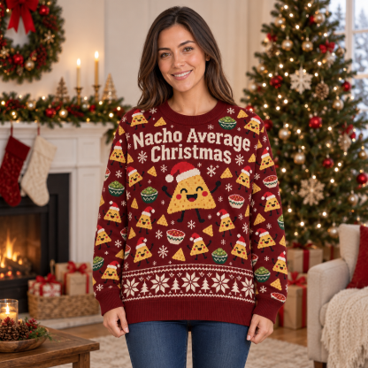 [popular-sweater:PX-23-12:female] Nacho Average Christmas Ugly Christmas Sweatshirt - Female view