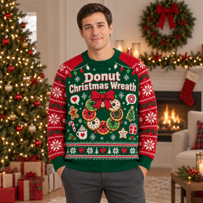 [popular-sweater:PX-23-13:male] Donut Christmas Wreath Ugly Christmas Sweatshirt - Male view