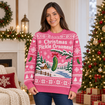 [popular-sweater:PX-23-14:female] Christmas Pickle Ornament Ugly Christmas Sweatshirt - Female view