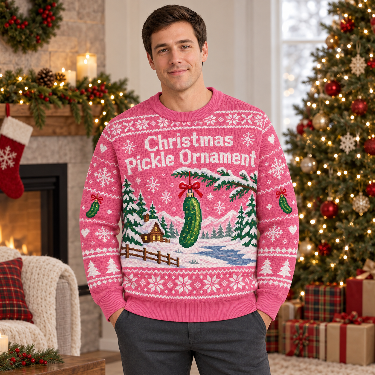 [popular-sweater:PX-23-14:male] Christmas Pickle Ornament Ugly Christmas Sweatshirt - Male view