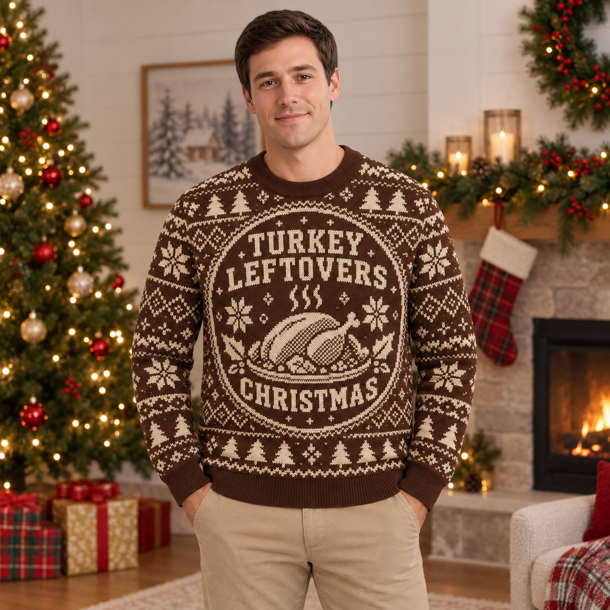 [popular-sweater:PX-23-15:male] Turkey Leftovers Christmas Ugly Christmas Sweatshirt - Male view