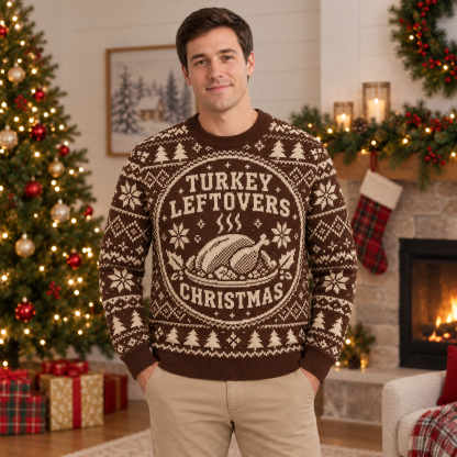 [popular-sweater:PX-23-15:male] Turkey Leftovers Christmas Ugly Christmas Sweatshirt - Male view