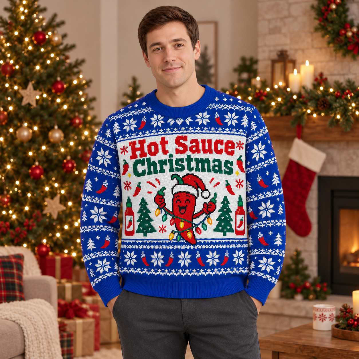 [popular-sweater:PX-23-16:male] Hot Sauce Christmas Ugly Christmas Sweatshirt - Male view