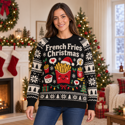 [popular-sweater:PX-23-18:female] French Fries Christmas Ugly Christmas Sweatshirt - Female view