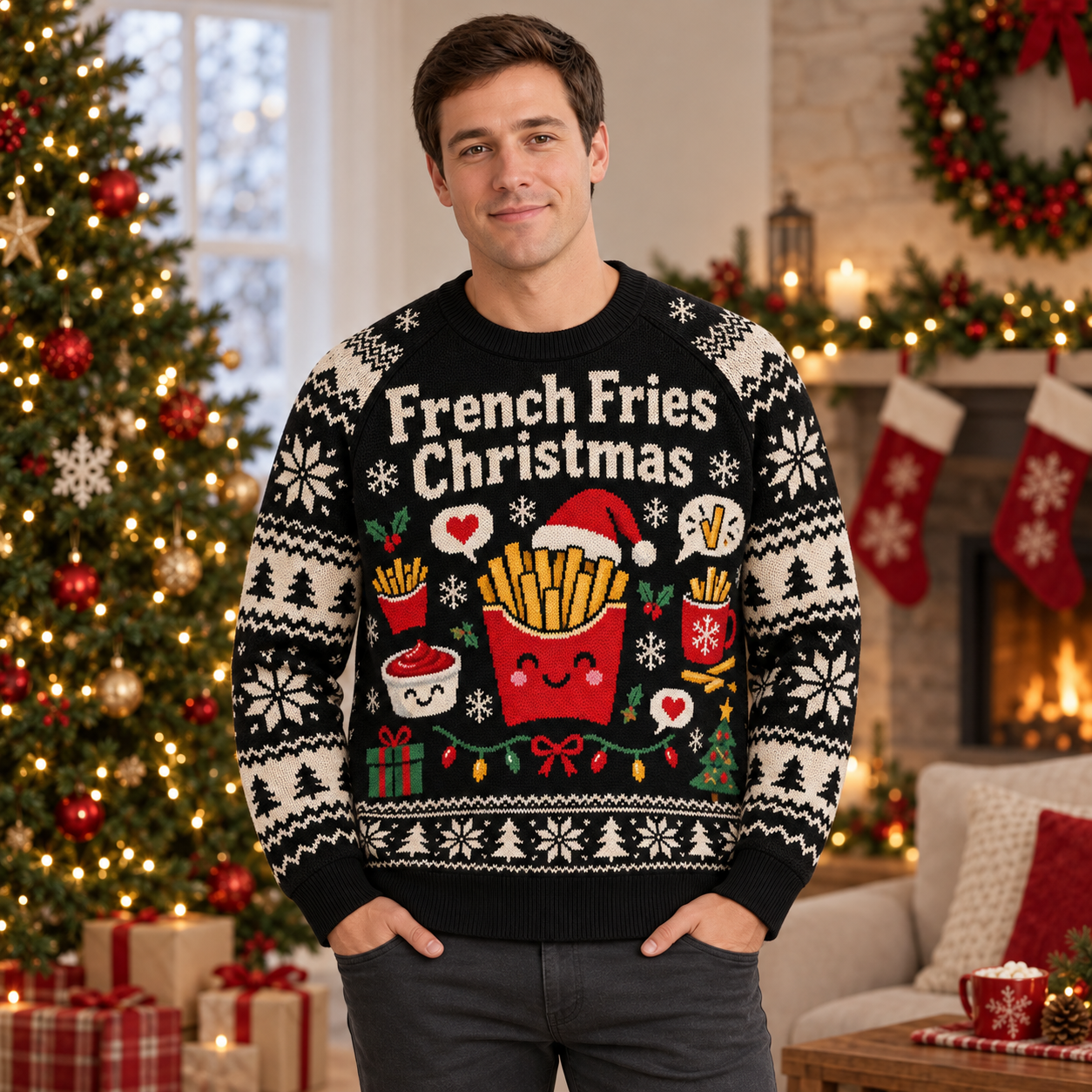 [popular-sweater:PX-23-18:male] French Fries Christmas Ugly Christmas Sweatshirt - Male view