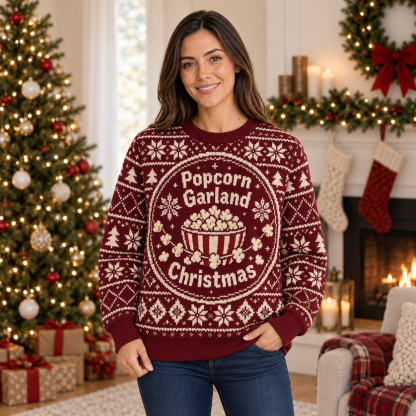 [popular-sweater:PX-23-20:female] Popcorn Garland Christmas Ugly Christmas Sweatshirt - Female view
